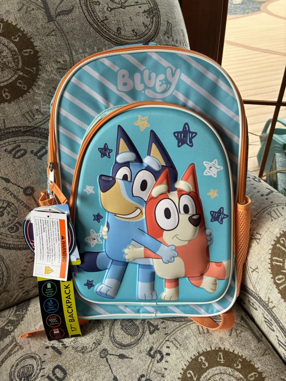 Bluey Kids Backpack in Light Blue and Orange - Official Character Design